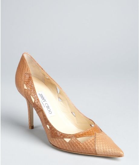 Jimmy Choo Tan Snakeskin Harriet Pointed Toe Pumps in Brown (tan) - Lyst