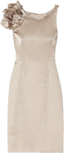 Lela Rose Ruffled Silk Satin Dress in Beige (champagne) - Lyst