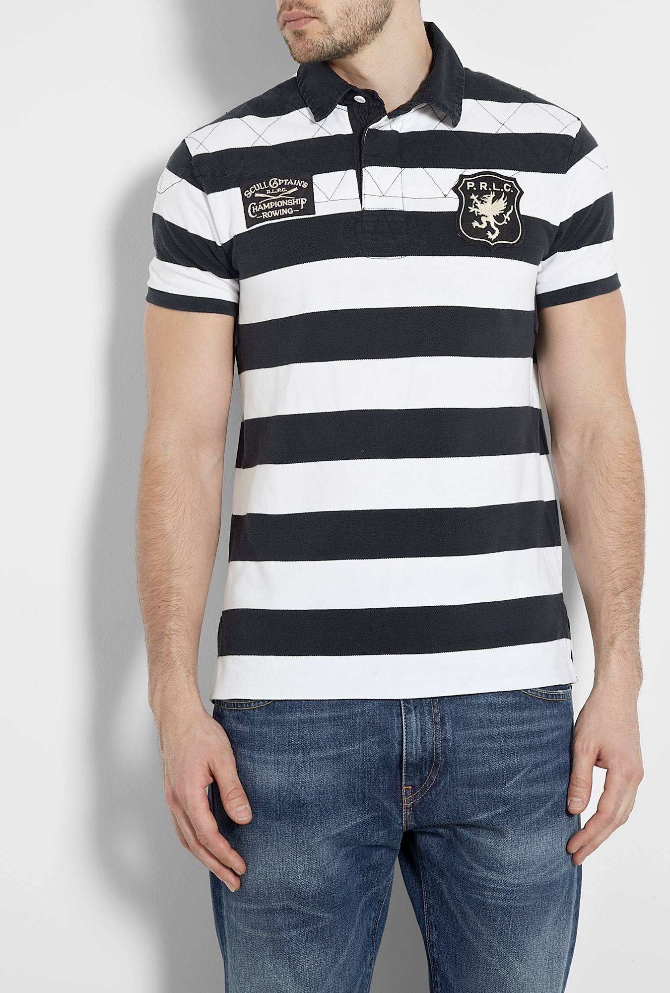 Polo Ralph Lauren White Black Stripe Mesh Rowing Polo Shirt in White