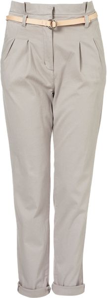 Topshop High Waisted Chinos in Gray (grey) - Lyst