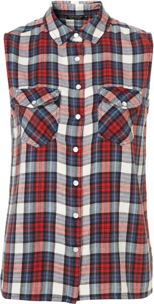 Topshop Sleeveless Checked Shirt in Multicolor (multi) - Lyst