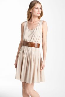 Calvin Klein Scoop Neck Pleated Chiffon Dress - Lyst