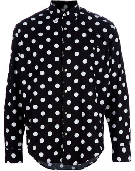 men's black and white polka dot shirt