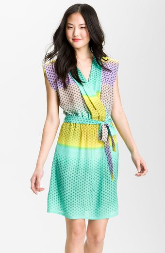 Presley Skye April Surplice Dot Silk Dress - Lyst