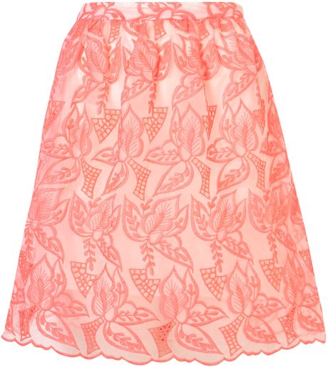 Topshop Fluro Embroidered Skirt in Pink (bright pink) - Lyst