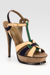 Yves Saint Laurent Colorblock Suede Tstrap Platform Sandals