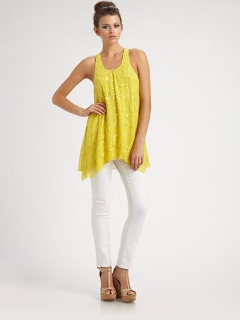 Alice + Olivia Ash Embellished Silk Trapeze Top - Lyst