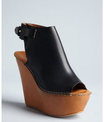 Chloé Black Leather Tucson Peep Toe Wedges - Lyst