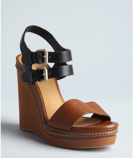 Chloé Brown and Black Leather Groove Wedges in Brown - Lyst