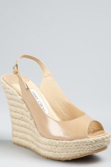 Jimmy Choo Beige Patent Leather Polar Espadrille Slingback Wedges - Lyst