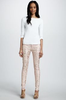7 For All Mankind The Skinny Metallic Floralprint Jeans - Lyst