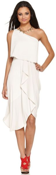  Sleeveless One Shoulder Draped Ruffle 