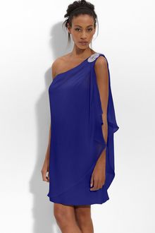Js Boutique Embellished One Shoulder Chiffon Dress - Lyst