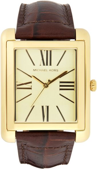 Michael Kors Square Golden Leather Watch - Lyst