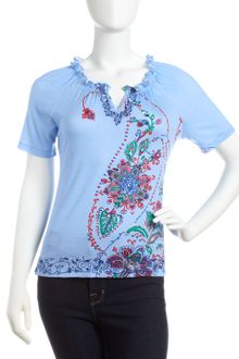 Robert Graham Ruffled neck Printed Tee - Lyst
