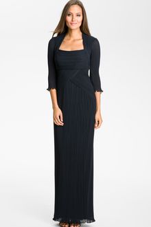 Tadashi Shoji Square Neck Pleated Chiffon Gown - Lyst