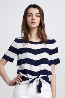 Tibi Short Sleeve Tie Front Stripe Blouse - Lyst