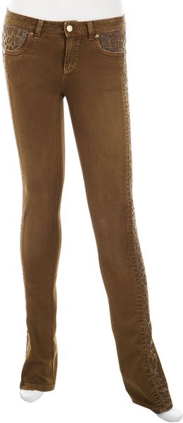 Roberto Cavalli Embellished Skinny Jeans in Brown (olive grn) - Lyst