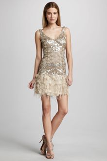 Sue Wong Featherembellished Cocktail Dress - Lyst