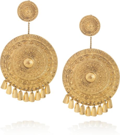 Aurelie Bidermann Pachacamac 18karat Goldplated Medallion Clip Earrings in Gold - Lyst