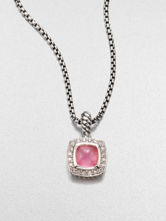  Diamond Accented Pink Chalcedony Pendant Necklace 