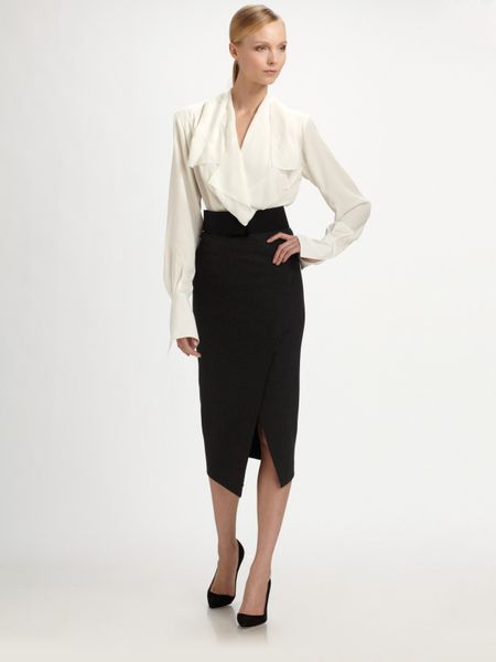 Donna Karan New York Wrap Blouse in Gray (charcoal) - Lyst
