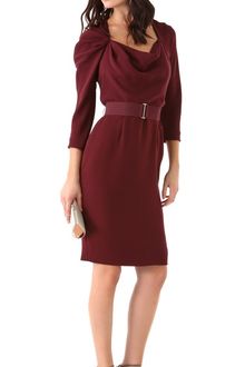 Lela Rose Long Sleeve Cowl Front Dress - Lyst