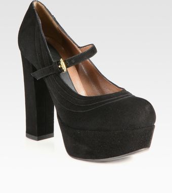  Suede Platform Mary Jane Pumps 