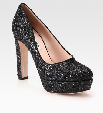  Glitter Leather Platform Pumps 