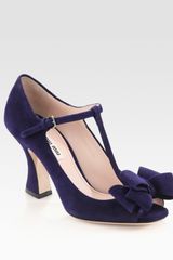 Miu Miu Suede T-strap Bow Sandals
