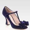 Miu Miu Suede Tstrap Bow Sandals in Blue (navy) - Lyst