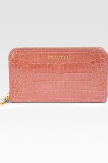 Miu Miu Crocodile Embossed Leather Ziparound Wallet - Lyst