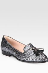 Miu Miu Glitter Metallic Leather Loafers