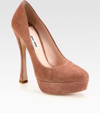 Miu Miu Suede Platform Pumps - Lyst
