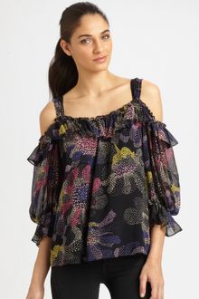 Nanette Lepore Calico Silk Off-the-shoulder Top - Lyst