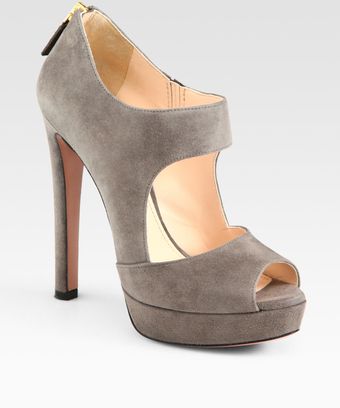 Prada Suede Double Strap Platform Booties - Lyst