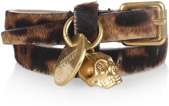 Alexander McQueen Leopard Print Calf Hair Wrap Bracelet - Lyst