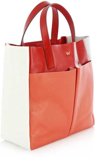 Anya Hindmarch Raw Nevis Tricolour Tote in White (red) - Lyst