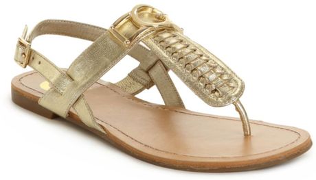 By Guess Lurrela Flat Sandals in (gold) | Lyst