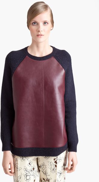 Marni Leather Front Sweater in Gray (charcoal/ berry) - Lyst