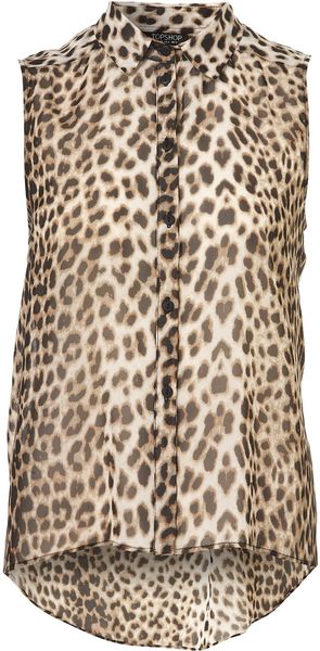 Topshop Sleeveless Animal Print Shirt - Lyst