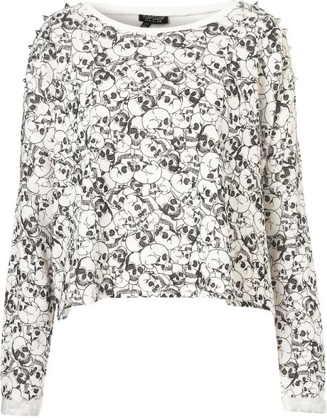Topshop All Over Skull Stud Sweat in Black (cream) - Lyst