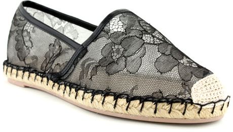 Valentino Black Lace Flat Espadrille in Black - Lyst