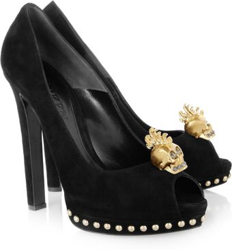 Alexander McQueen Skullembellished Suede Pumps - Lyst