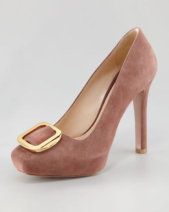 Suede Squaretoe Buckle Pump 
