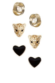 River Island Pack Of Three Heart Leopard Earrings - Lyst