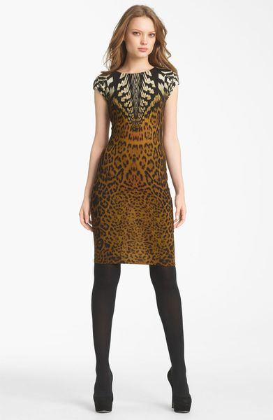 Roberto Cavalli Leopard Print Jersey Dress in Brown (black) - Lyst