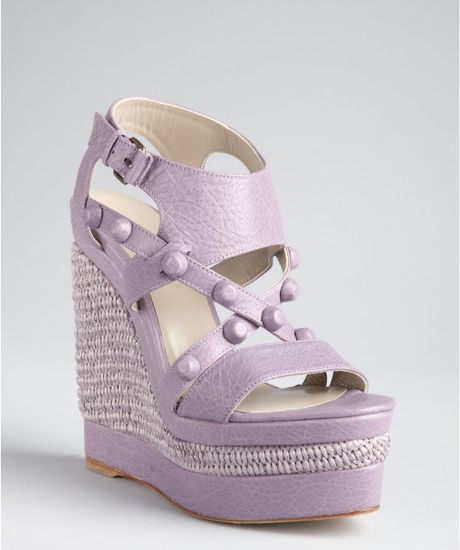 Balenciaga Lavender Leather Studded Woven Wedge Sandals in Purple (lavender) - Lyst