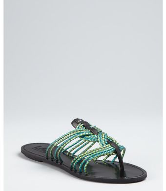  Aqua Woven Rope Leather Camilla Thong Sandals 