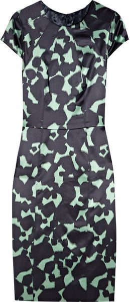 Lela Rose Printed Wool and Silk Blend Dress in Green - Lyst